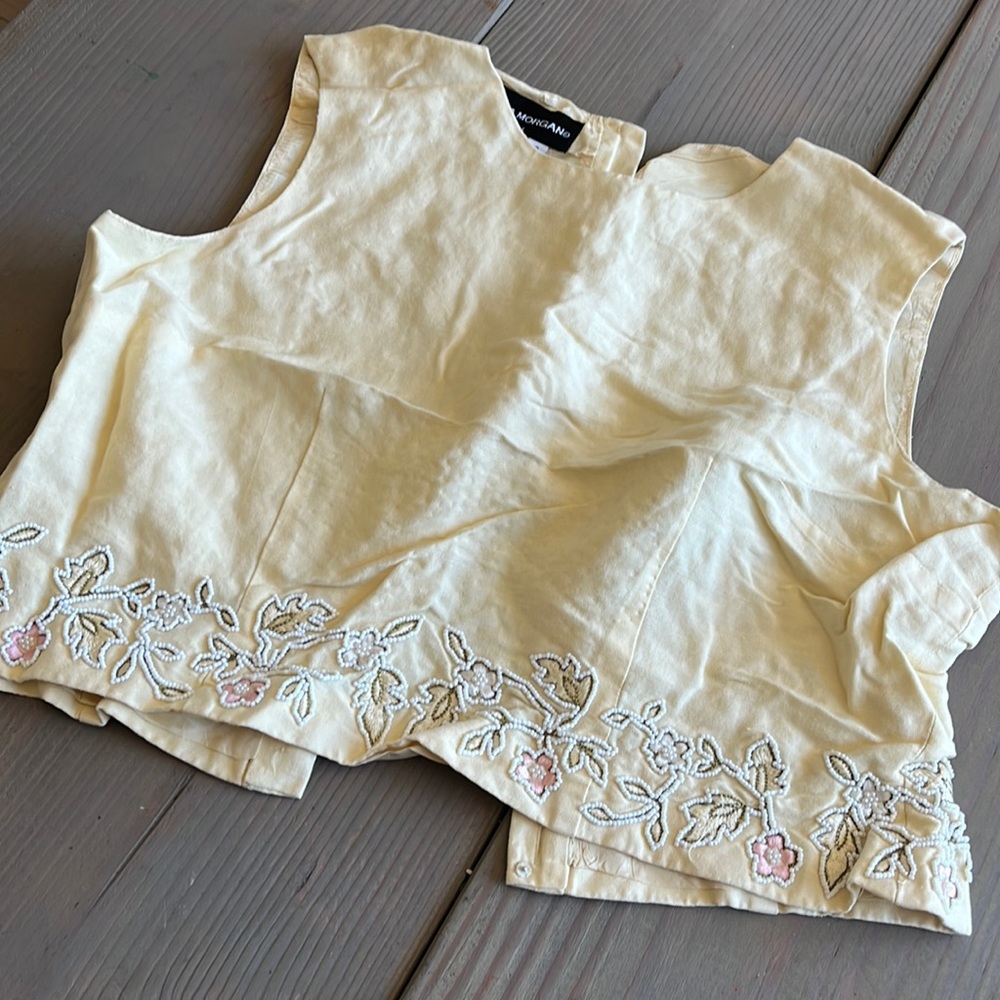 Donna Morgan Cream Floral Bead Embroidered Top